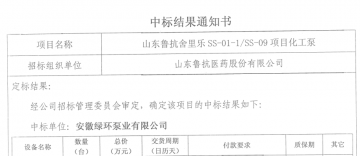 我公司成功中標山東魯抗藥業(yè)-舍麗樂(lè )項目用化工泵